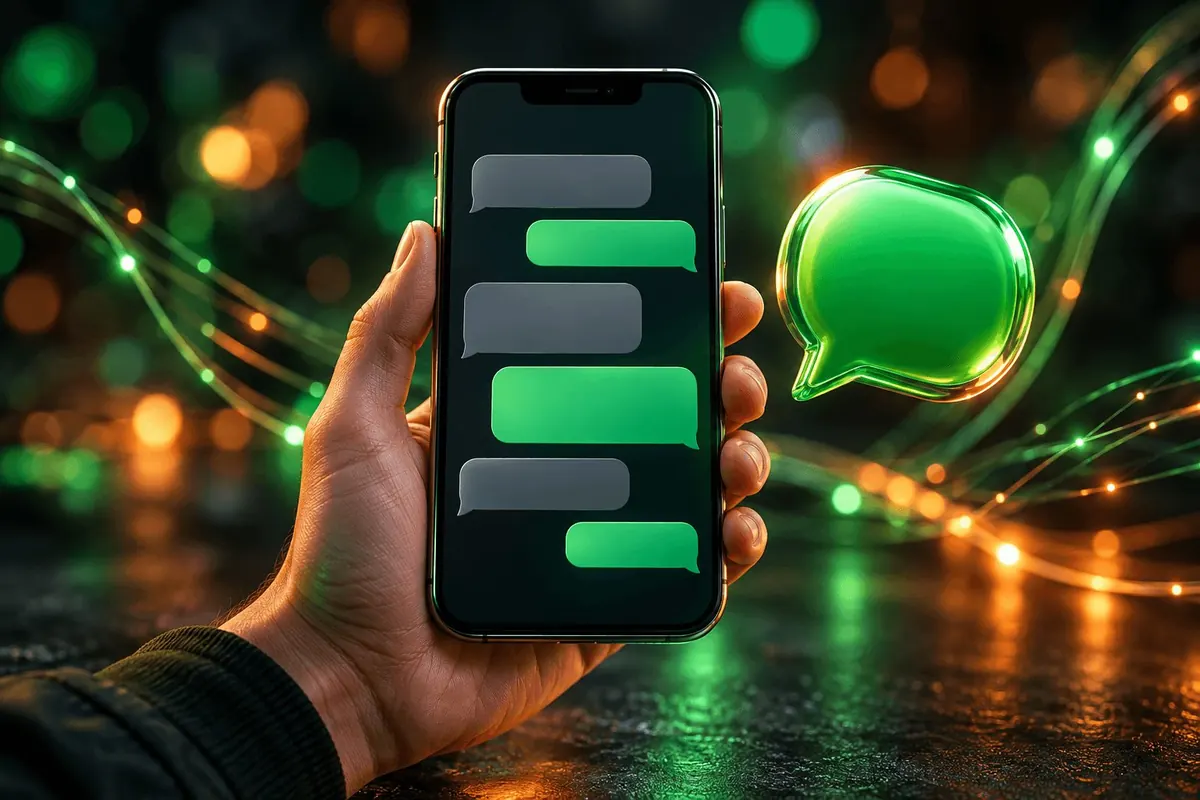 Celular com conversa aberta no WhatsApp